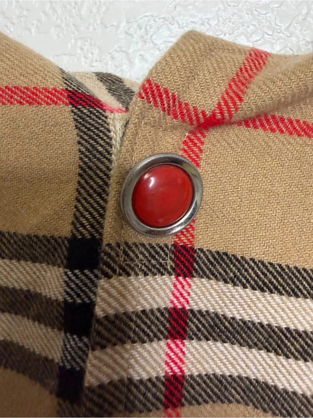 O'Neil Of Dublin Ireland Girls Sz S Plaid Cape Shawl Coat Hooded Wool Tan Red